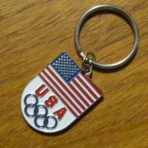 Team USA Olympic Keychain Key Ring US Flag Olympic Rings Enamel Collectible